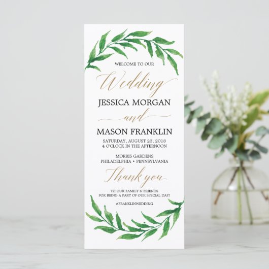 Hochzeitsprogramm mit Grün - Trauungsprogramm Programm (Stehend Vorderseite)