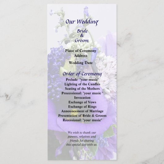 Hochzeitsprogramm mit lila Farbtönen Programm (Vorderseite)