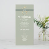Hochzeitsprogramm mit Monogramm in Salbeigrün (Stehend Vorderseite)
