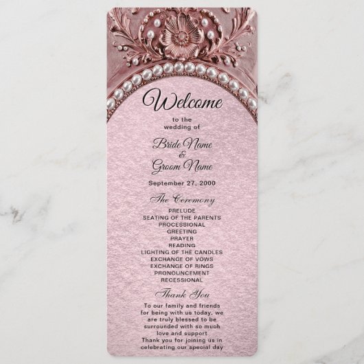Hochzeitsprogramm mit rosa Blumen Programm (Vorderseite)
