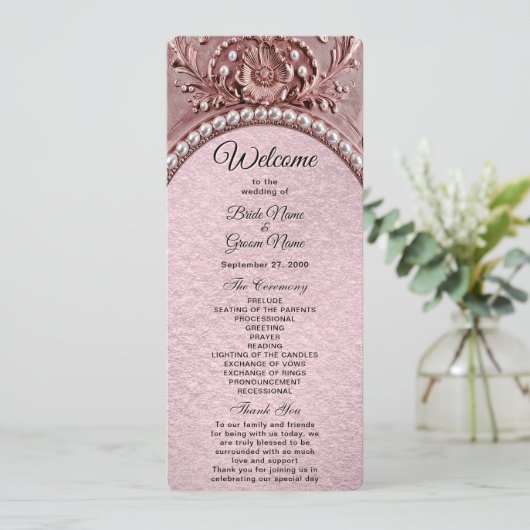 Hochzeitsprogramm mit rosa Blumen Programm (Stehend Vorderseite)