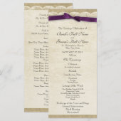 Hochzeitsprogramm mit Spitzen und violetter Schlei Programm (Vorne/Hinten)