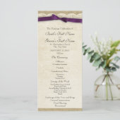 Hochzeitsprogramm mit Spitzen und violetter Schlei Programm (Stehend Vorderseite)