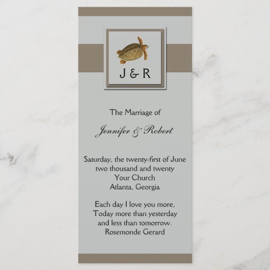 Hochzeitsprogramm mit Vintage-Meeresmotiven Programm (Vorderseite)