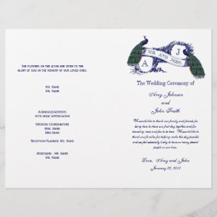 Hochzeitsprogramm mit Vintage-Pfau-Motiv