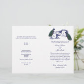Hochzeitsprogramm mit Vintage-Pfau-Motiv (Stehend Vorderseite)