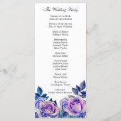 Hochzeitsprogramm mit violetten Rosen. Florale Zer Programm (Rückseite)
