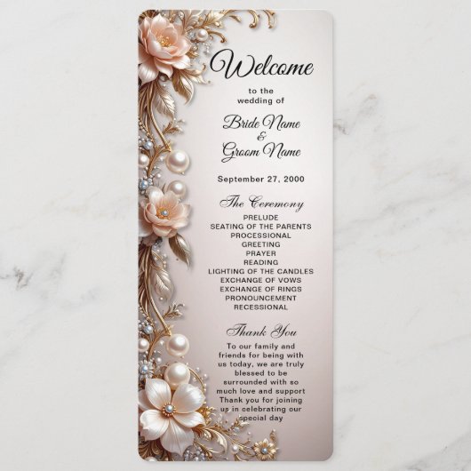 Hochzeitsprogramm mit zarten rosa und weißen Blume Programm (Vorderseite)