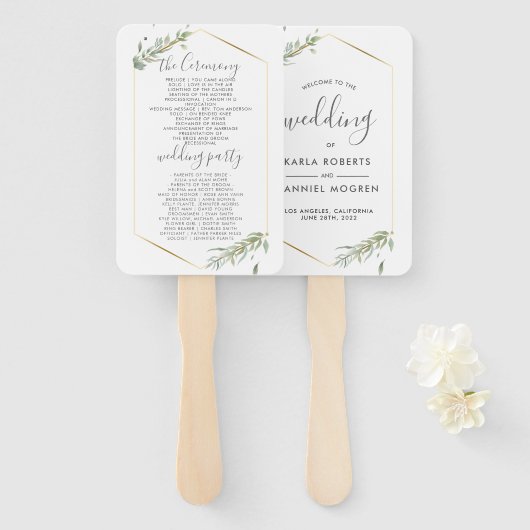 Hochzeitsprogramm - Moderne Gold- und Foliage-Rahm Fächer (Vorne und Hinten)