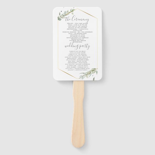 Hochzeitsprogramm - Moderne Gold- und Foliage-Rahm Fächer (Vorderseite)