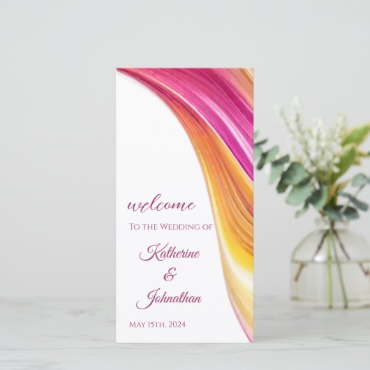 Hochzeitsprogramm - Modernes, Abstrakt-rosa-gelbes (Stehend Vorderseite)