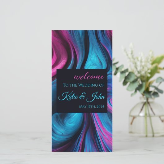 Hochzeitsprogramm Modernes Abstraktes Blau und Ros (Stehend Vorderseite)