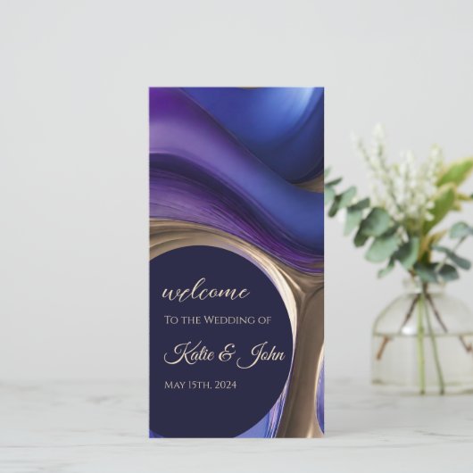 Hochzeitsprogramm - Modernes Abstraktes Blaues Lil (Stehend Vorderseite)