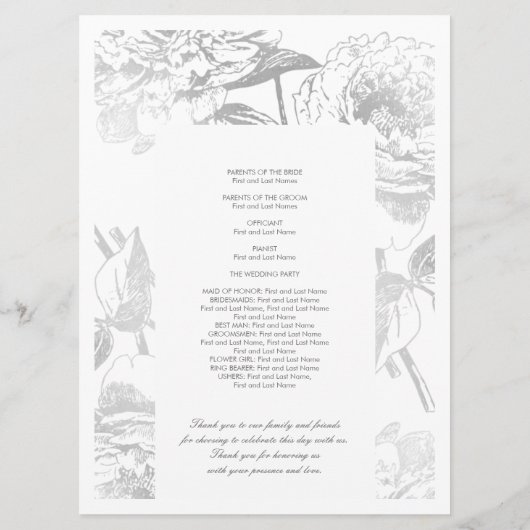 Hochzeitsprogramm Modernes, einfaches Blumensilber Programm (Rückseite)