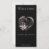 Hochzeitsprogramm Modernes rosa Herz mit Blume (Vorderseite)