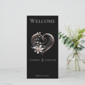 Hochzeitsprogramm Modernes rosa Herz mit Blume (Stehend Vorderseite)