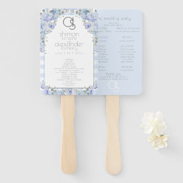 Hochzeitsprogramm | Monogram Blue Gingham Floral Fächer