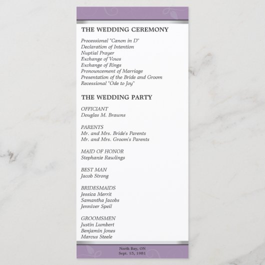 Hochzeitsprogramm - Monogram Lavender Lila Floral Programm (Rückseite)