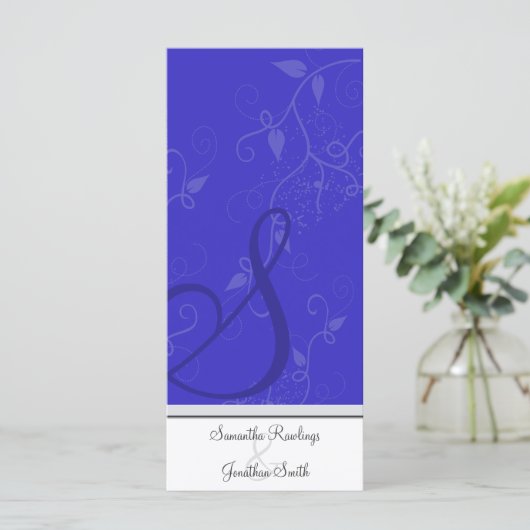 Hochzeitsprogramm - Monogram Royal Blue Floral Programm (Stehend Vorderseite)