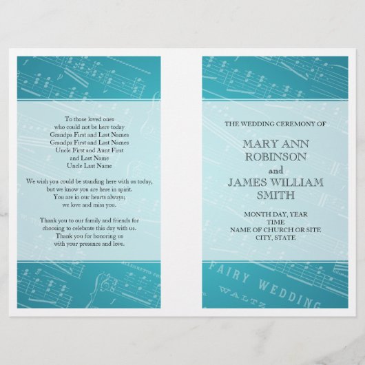 Hochzeitsprogramm "Music Blue" (Vorderseite)