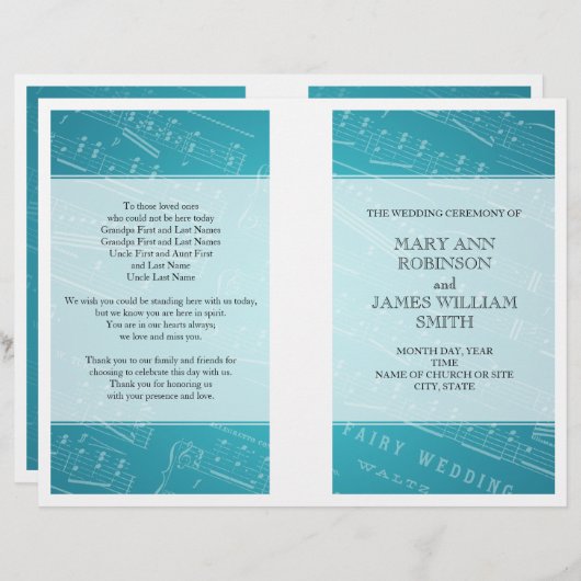 Hochzeitsprogramm "Music Blue" (Vorne/Hinten)