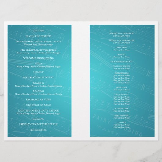 Hochzeitsprogramm "Music Blue" (Rückseite)