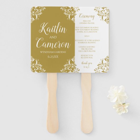 Hochzeitsprogramm | Nadine (Gold) 4x6 Fächer (Vorne und Hinten)