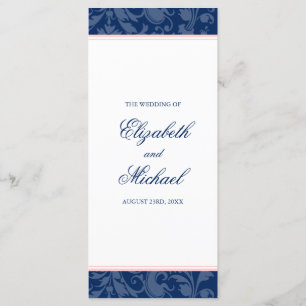 Hochzeitsprogramm Navy Blue Blush Pink Damask Swir Programm