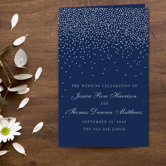 Hochzeitsprogramm Navy Blue & Glam Silver Confetti
