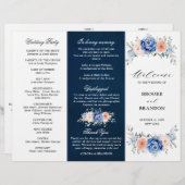 Hochzeitsprogramm Navy Blue Slate Dusty Blush Pink (Vorne/Hinten)