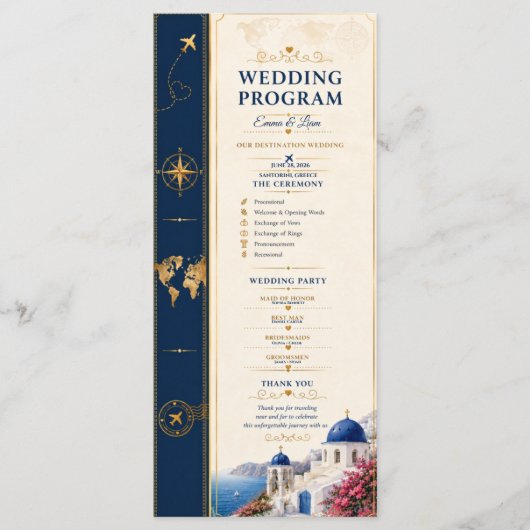 Hochzeitsprogramm Navy Gold Destination Programm (Vorderseite)