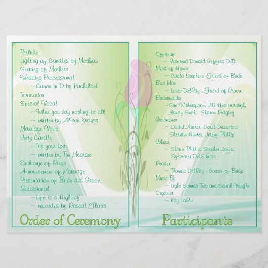 Hochzeitsprogramm (nicht religiöse Fassung) (Rückseite)