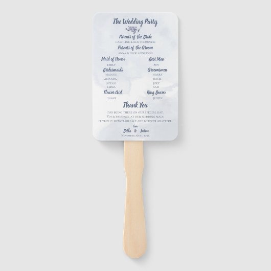 Hochzeitsprogramm Niedliche Wasserfarben Dusty Blu Fächer (Rückseite)