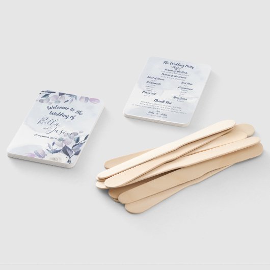 Hochzeitsprogramm Niedliche Wasserfarben Dusty Blu Fächer (Non-assembled)