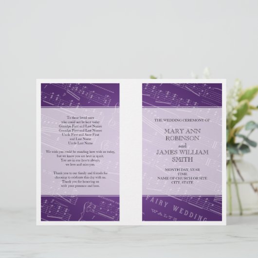 Hochzeitsprogramm Noten Lila (Stehend Vorderseite)
