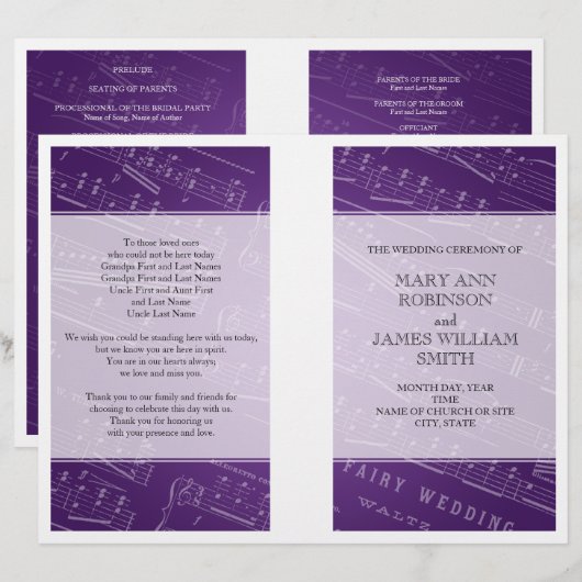 Hochzeitsprogramm Noten Lila (Vorne/Hinten)