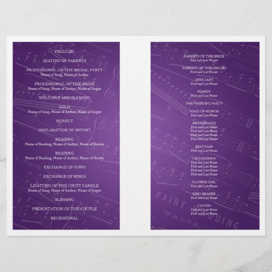 Hochzeitsprogramm Noten Lila (Rückseite)