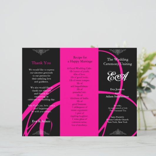 Hochzeitsprogramm Ordner Twirl Pink Black (Stehend Vorderseite)