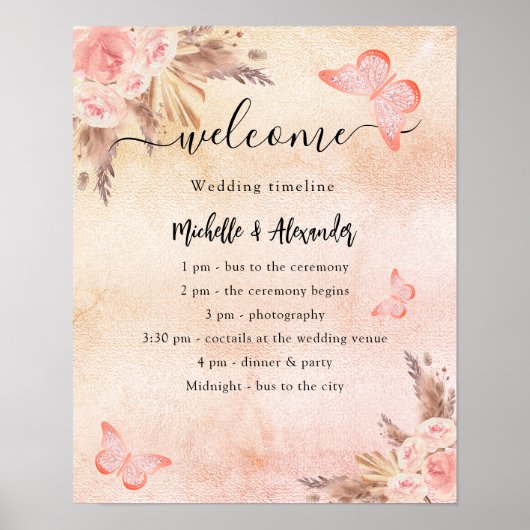 Hochzeitsprogramm Pampas Bläserschmetterling Poster (Vorne)