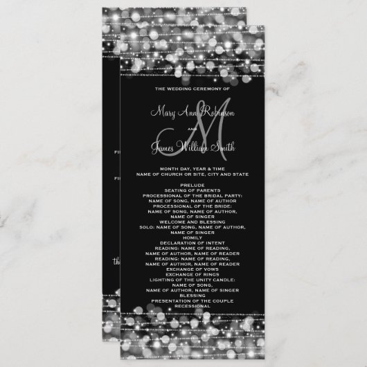 Hochzeitsprogramm Party Glitzern Silver Einladung (Vorne/Hinten)