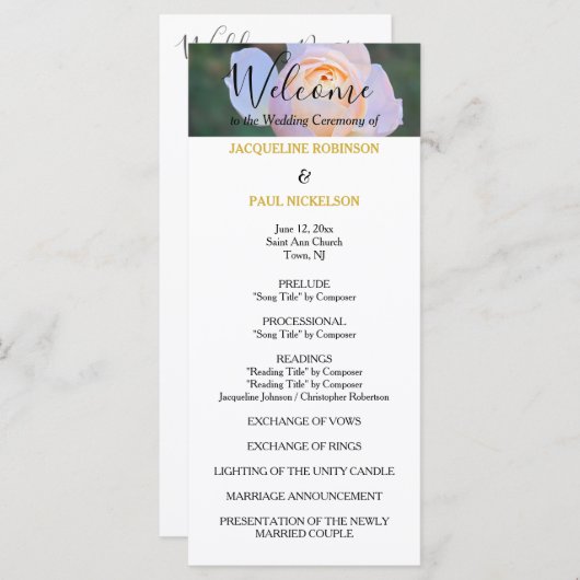 Hochzeitsprogramm Pastel Pink Roses Gold NAMES Programm (Vorne/Hinten)