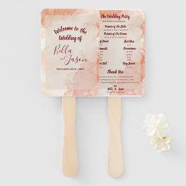 Hochzeitsprogramm Peach Gold Orange Marmor Party Fächer