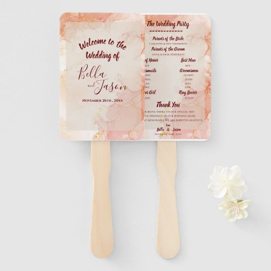 Hochzeitsprogramm Peach Gold Orange Marmor Party Fächer (Vorne und Hinten)
