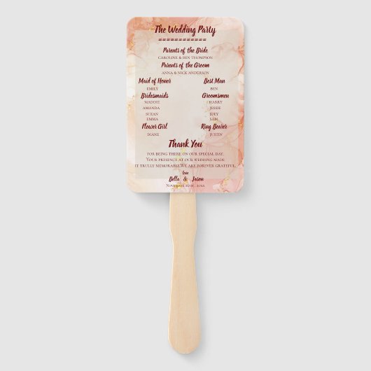 Hochzeitsprogramm Peach Gold Orange Marmor Party Fächer (Rückseite)