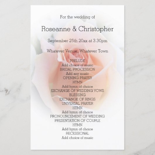 Hochzeitsprogramm Peach Pink Rosenknospe (Rückseite)