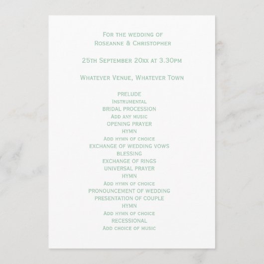 Hochzeitsprogramm Peppermint Butterflies Herz Programm (Rückseite)