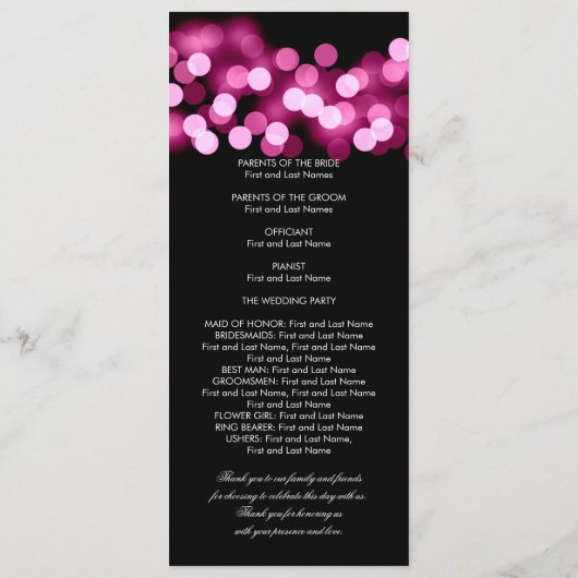 Hochzeitsprogramm Pink Hollywood Glam Programm (Rückseite)