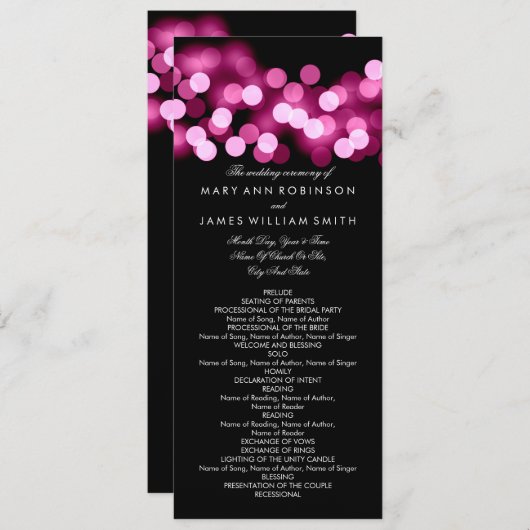 Hochzeitsprogramm Pink Hollywood Glam Programm (Vorne/Hinten)