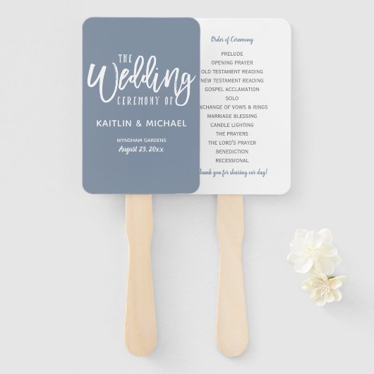 Hochzeitsprogramm | Pinselschrift (Dusty Blue) Fächer (Vorne und Hinten)
