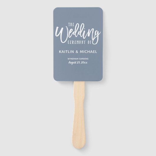 Hochzeitsprogramm | Pinselschrift (Dusty Blue) Fächer (Vorderseite)